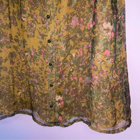 J Crew Size 8 Silk Floral Print Sleeveless Blouse Brown Top Ruffle - Picture 3 of 7